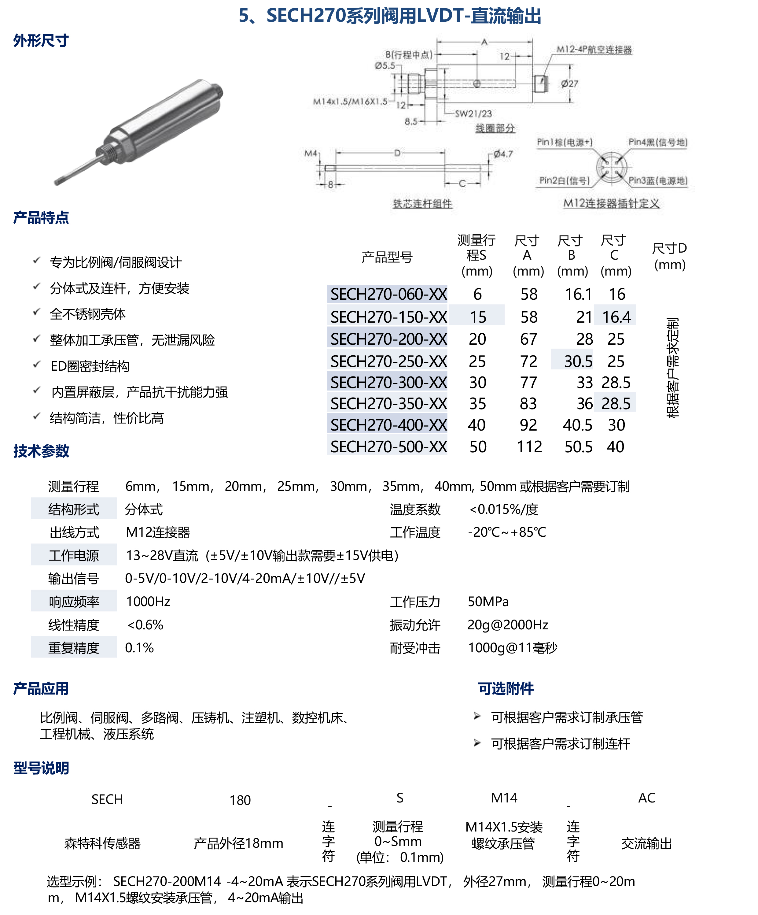 SECH270系列閥用LVDT-直流輸出