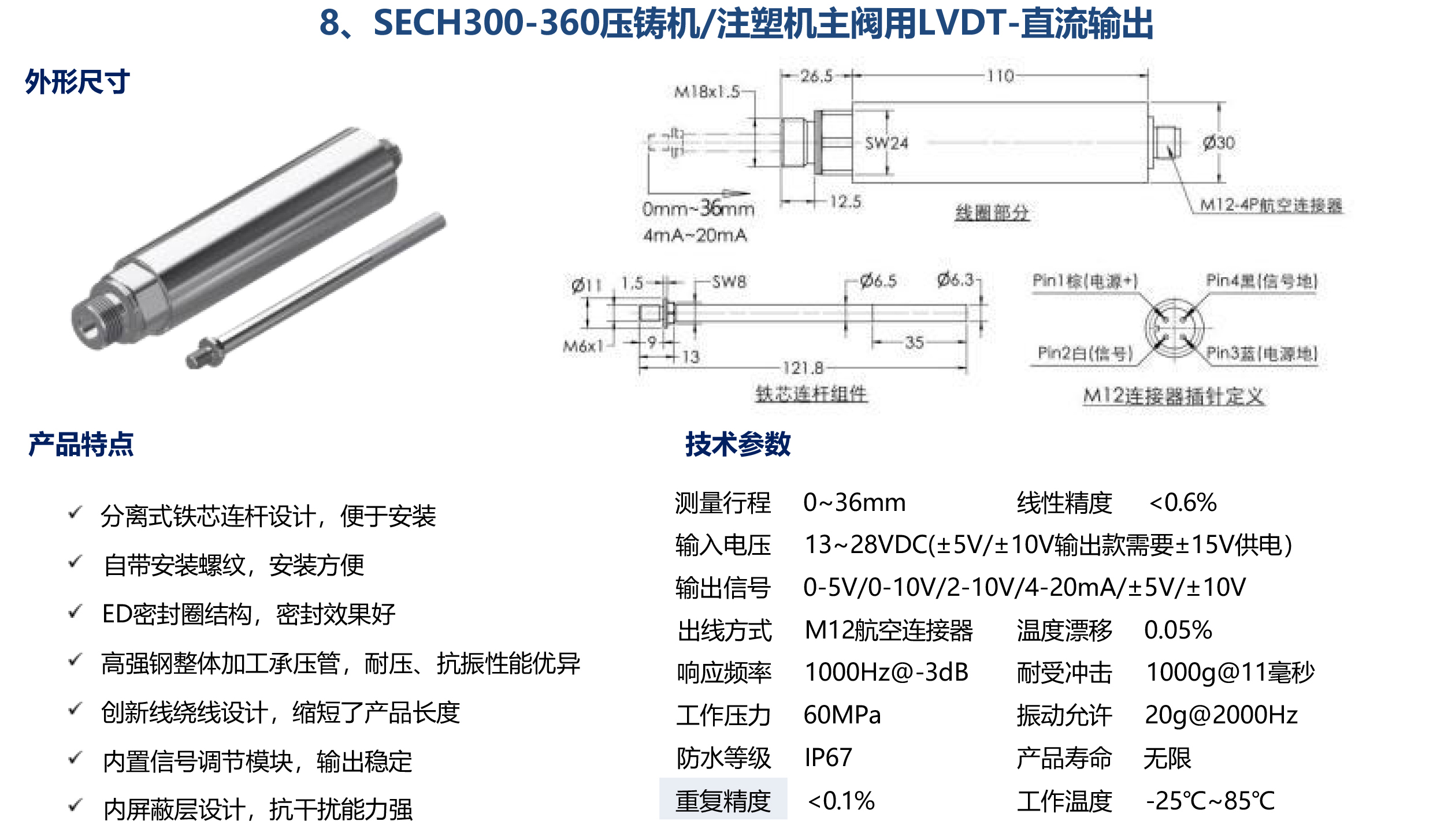 SECH300-360壓鑄機(jī)/注塑機(jī)主閥用LVDT-直流輸出